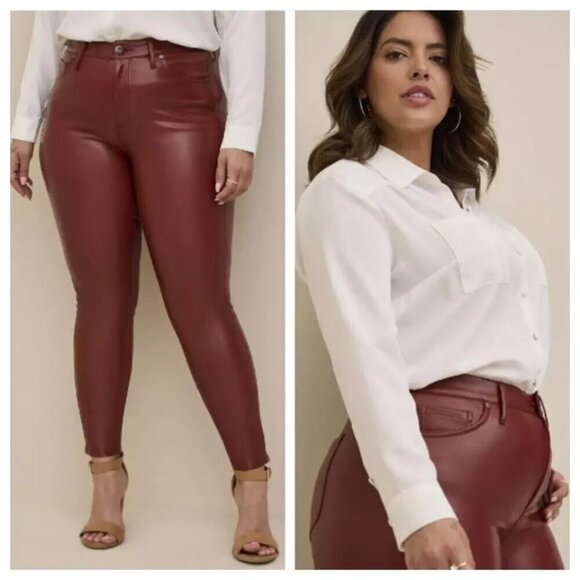 Torrid Perfect Skinny Hi-Rise Faux Leather Pants Brown Womens 16R NWT - Picture 14 of 15